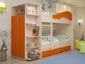 Кровать 2-х ярусная Мая с ящиками и шкафом на латофлексах оранж в Лысьве - lysva.magazinmebel.ru | фото