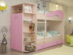 Кровать 2-х ярусная Мая с ящиками и шкафом на латофлексах розовый в Лысьве - lysva.magazinmebel.ru | фото