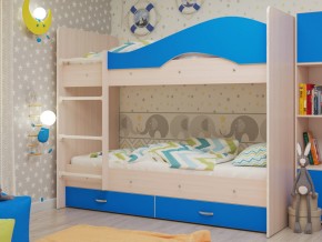 Кровать 2-х ярусная Мая с ящиками на латофлексах млечный дуб/синий в Лысьве - lysva.magazinmebel.ru | фото - изображение 1