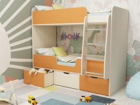 Кровать двухъярусная Малыш двойняшка дуб молочный-оранжевый в Лысьве - lysva.magazinmebel.ru | фото