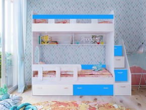 Кровать двухъярусная Юниор 1 винтерберг-белый с голубым в Лысьве - lysva.magazinmebel.ru | фото
